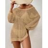 imageBsubseach Crochet Cover Up for Swimwear Women Pool Swimsuit Coverup Long Sleeve Beach Knit TopsKhaki