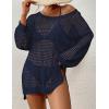 imageBsubseach Crochet Cover Up for Swimwear Women Pool Swimsuit Coverup Long Sleeve Beach Knit TopsNavy Blue