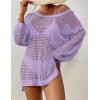 imageBsubseach Crochet Cover Up for Swimwear Women Pool Swimsuit Coverup Long Sleeve Beach Knit TopsPurple