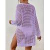 imageBsubseach Crochet Cover Up for Swimwear Women Pool Swimsuit Coverup Long Sleeve Beach Knit TopsPurple