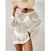 imageBsubseach Crochet Cover Up for Swimwear Women Pool Swimsuit Coverup Long Sleeve Beach Knit TopsWhite
