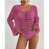 imageBsubseach Crochet Cover Up for Women Hollow Out Knit Bathing Suit Coverup Top Long Sleeve Beach Cover UpsRose Red