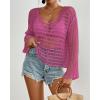 imageBsubseach Crochet Cover Up for Women Hollow Out Knit Bathing Suit Coverup Top Long Sleeve Beach Cover UpsRose Red