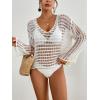 imageBsubseach Crochet Cover Up for Women Hollow Out Knit Bathing Suit Coverup Top Long Sleeve Beach Cover UpsWhite