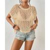 imageBsubseach Crochet Cover Ups for Swimwear Women Hollow Out Knit Bikini Beach Swimsuit Cover Up Summer Crochet TopApricot