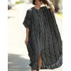 imageBsubseach Kaftan Dresses for Women Beach Cover Up Caftans for Women Long Button Up Shirt Kaftan DressesAblack Striped