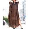 imageBsubseach Kaftan Dresses for Women Beach Cover Up Caftans for Women Long Button Up Shirt Kaftan DressesAbrown Stripes