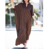 imageBsubseach Kaftan Dresses for Women Beach Cover Up Caftans for Women Long Button Up Shirt Kaftan DressesAbrown Stripes
