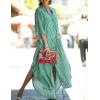 imageBsubseach Kaftan Dresses for Women Beach Cover Up Caftans for Women Long Button Up Shirt Kaftan DressesAlight Green