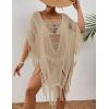 imageBsubseach Sheer Beach Cover Ups for Women Swimwear Fringe Hollow Out Swimsuit Coverup Sexy Beach Bathing Suit Cover UpApricot