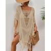 imageBsubseach Sheer Beach Cover Ups for Women Swimwear Fringe Hollow Out Swimsuit Coverup Sexy Beach Bathing Suit Cover UpApricot