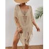 imageBsubseach Sheer Beach Cover Ups for Women Swimwear Fringe Hollow Out Swimsuit Coverup Sexy Beach Bathing Suit Cover UpApricot