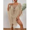 imageBsubseach Sheer Beach Cover Ups for Women Swimwear Fringe Hollow Out Swimsuit Coverup Sexy Beach Bathing Suit Cover UpApricot