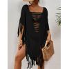 imageBsubseach Sheer Beach Cover Ups for Women Swimwear Fringe Hollow Out Swimsuit Coverup Sexy Beach Bathing Suit Cover UpBlack