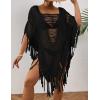 imageBsubseach Sheer Beach Cover Ups for Women Swimwear Fringe Hollow Out Swimsuit Coverup Sexy Beach Bathing Suit Cover UpBlack