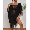 imageBsubseach Sheer Beach Cover Ups for Women Swimwear Fringe Hollow Out Swimsuit Coverup Sexy Beach Bathing Suit Cover UpBlack