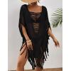 imageBsubseach Sheer Beach Cover Ups for Women Swimwear Fringe Hollow Out Swimsuit Coverup Sexy Beach Bathing Suit Cover UpBlack