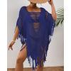 imageBsubseach Sheer Beach Cover Ups for Women Swimwear Fringe Hollow Out Swimsuit Coverup Sexy Beach Bathing Suit Cover UpBlue