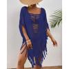 imageBsubseach Sheer Beach Cover Ups for Women Swimwear Fringe Hollow Out Swimsuit Coverup Sexy Beach Bathing Suit Cover UpBlue