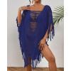 imageBsubseach Sheer Beach Cover Ups for Women Swimwear Fringe Hollow Out Swimsuit Coverup Sexy Beach Bathing Suit Cover UpBlue