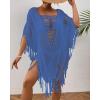 imageBsubseach Sheer Beach Cover Ups for Women Swimwear Fringe Hollow Out Swimsuit Coverup Sexy Beach Bathing Suit Cover UpDark Blue