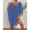 imageBsubseach Sheer Beach Cover Ups for Women Swimwear Fringe Hollow Out Swimsuit Coverup Sexy Beach Bathing Suit Cover UpDark Blue