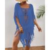 imageBsubseach Sheer Beach Cover Ups for Women Swimwear Fringe Hollow Out Swimsuit Coverup Sexy Beach Bathing Suit Cover UpDark Blue