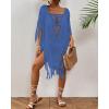 imageBsubseach Sheer Beach Cover Ups for Women Swimwear Fringe Hollow Out Swimsuit Coverup Sexy Beach Bathing Suit Cover UpDark Blue