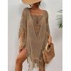 imageBsubseach Sheer Beach Cover Ups for Women Swimwear Fringe Hollow Out Swimsuit Coverup Sexy Beach Bathing Suit Cover UpKhaki