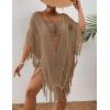imageBsubseach Sheer Beach Cover Ups for Women Swimwear Fringe Hollow Out Swimsuit Coverup Sexy Beach Bathing Suit Cover UpKhaki