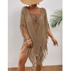 imageBsubseach Sheer Beach Cover Ups for Women Swimwear Fringe Hollow Out Swimsuit Coverup Sexy Beach Bathing Suit Cover UpKhaki