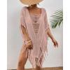 imageBsubseach Sheer Beach Cover Ups for Women Swimwear Fringe Hollow Out Swimsuit Coverup Sexy Beach Bathing Suit Cover UpPink
