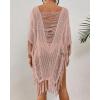 imageBsubseach Sheer Beach Cover Ups for Women Swimwear Fringe Hollow Out Swimsuit Coverup Sexy Beach Bathing Suit Cover UpPink