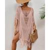 imageBsubseach Sheer Beach Cover Ups for Women Swimwear Fringe Hollow Out Swimsuit Coverup Sexy Beach Bathing Suit Cover UpPink