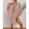 imageBsubseach Sheer Beach Cover Ups for Women Swimwear Fringe Hollow Out Swimsuit Coverup Sexy Beach Bathing Suit Cover UpPink