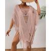 imageBsubseach Sheer Beach Cover Ups for Women Swimwear Fringe Hollow Out Swimsuit Coverup Sexy Beach Bathing Suit Cover UpPink