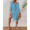imageBsubseach Sheer Beach Cover Ups for Women Swimwear Fringe Hollow Out Swimsuit Coverup Sexy Beach Bathing Suit Cover UpSky Blue