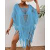 imageBsubseach Sheer Beach Cover Ups for Women Swimwear Fringe Hollow Out Swimsuit Coverup Sexy Beach Bathing Suit Cover UpSky Blue