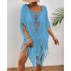 imageBsubseach Sheer Beach Cover Ups for Women Swimwear Fringe Hollow Out Swimsuit Coverup Sexy Beach Bathing Suit Cover UpSky Blue