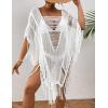 imageBsubseach Sheer Beach Cover Ups for Women Swimwear Fringe Hollow Out Swimsuit Coverup Sexy Beach Bathing Suit Cover UpWhite
