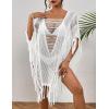 imageBsubseach Sheer Beach Cover Ups for Women Swimwear Fringe Hollow Out Swimsuit Coverup Sexy Beach Bathing Suit Cover UpWhite