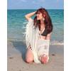 imageBsubseach Sheer Beach Cover Ups for Women Swimwear Fringe Hollow Out Swimsuit Coverup Sexy Beach Bathing Suit Cover UpWhite