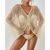 imageBsubseach Women Crochet Swim Cover Up Long Sleeve Beach Cover Up Bathing Suits Knit Drawstring Ruched CropApricot