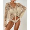 imageBsubseach Women Crochet Swim Cover Up Long Sleeve Beach Cover Up Bathing Suits Knit Drawstring Ruched CropApricot