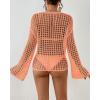 imageBsubseach Women Crochet Swim Cover Up Long Sleeve Beach Cover Up Bathing Suits Knit Drawstring Ruched CropOrange