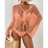 imageBsubseach Women Crochet Swim Cover Up Long Sleeve Beach Cover Up Bathing Suits Knit Drawstring Ruched CropOrange