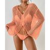 imageBsubseach Women Crochet Swim Cover Up Long Sleeve Beach Cover Up Bathing Suits Knit Drawstring Ruched CropOrange