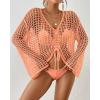 imageBsubseach Women Crochet Swim Cover Up Long Sleeve Beach Cover Up Bathing Suits Knit Drawstring Ruched CropOrange