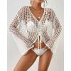 imageBsubseach Women Crochet Swim Cover Up Long Sleeve Beach Cover Up Bathing Suits Knit Drawstring Ruched CropWhite