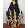 imageBsubseach Women Ethnic Print Kaftan Beach Dress Plus Size Swimsuit Cover UpBlack Feather